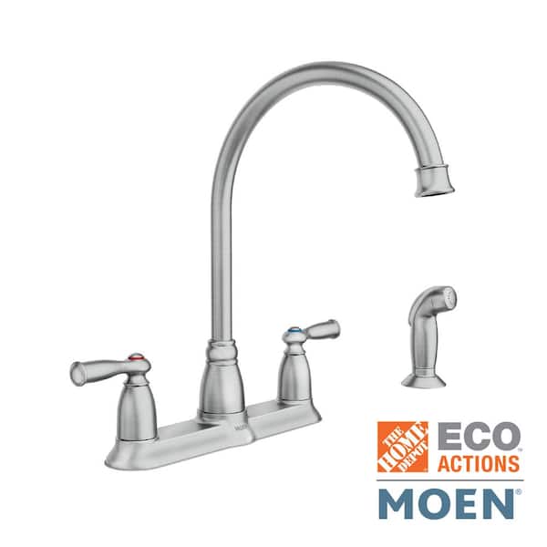 MOEN Banbury High-Arc Double Handle Standard Kitchen Faucet with Side Sprayer in Spot Resist Stainless