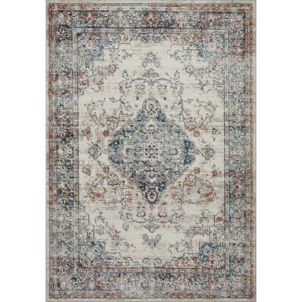 LOLOI II Bianca Ivory/Ocean 2 ft. 8 in. x 4 ft. Contemporary Area Rug ...