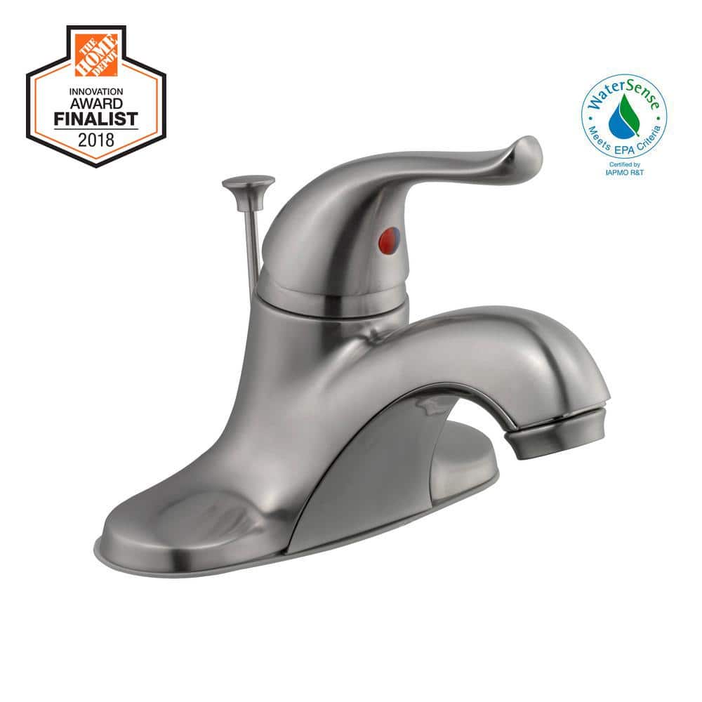 Polished Chrome Single-Handle Low-Arc Bathroom Faucet with Drain Kit