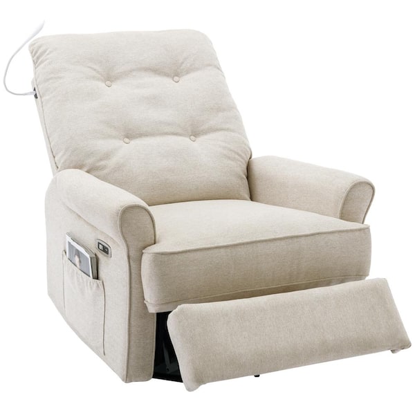  Merax Smart Power Recliner Chair with Voice Control, 270 Degree  Swivel Single Sofa w/Bluetooth, USB Ports, Hidden Arm Storage, Atmosphere  Lamp and Mobile Phone Holder, Beige : Home & Kitchen