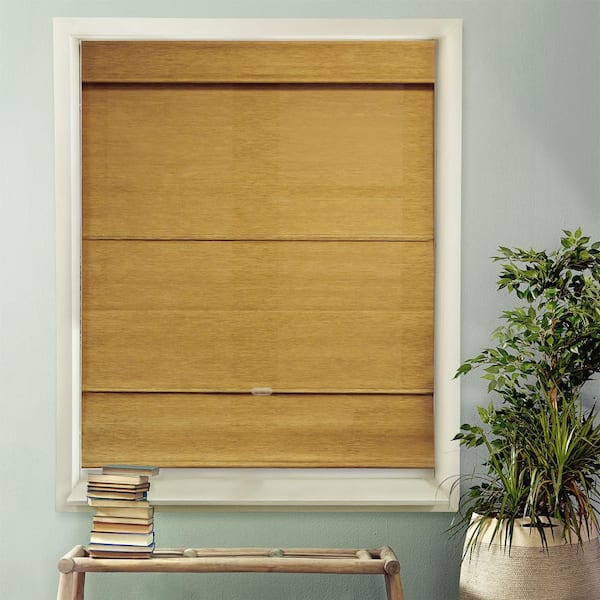 Chicology Jamaican Antique Gold Cordless Light Filtering UV Protection Paper Roman Shades 39 in. W x 64 in. L