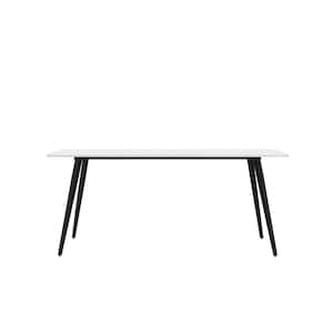 62 in. Rectangle White Faux Marble Dining Table with Metal Legs(Seats 6)