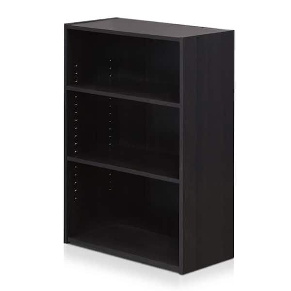 Furinno 39 5 In Dark Walnut Wood 3, Walnut Bookcase With Storage And Shelves