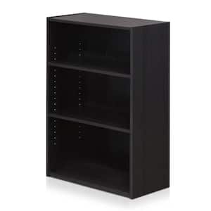 39.5 in. Dark Walnut Wood 3-shelf Standard Bookcase with Storage