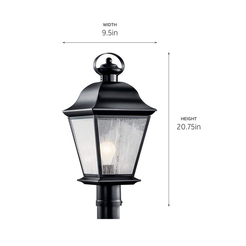 Mount Vernon Black Outdoor Post Light with Clear Seeded Glass