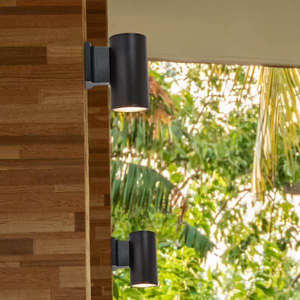 Maxxima Black LED Outdoor Wall Cylinder Light with Dusk to Dawn