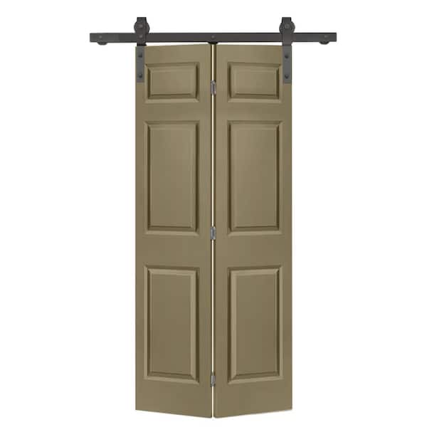 CALHOME 24 in. x 80 in. 6 Panel Olive Green Painted MDF Composite Bi-Fold Barn Door with Sliding Hardware Kit