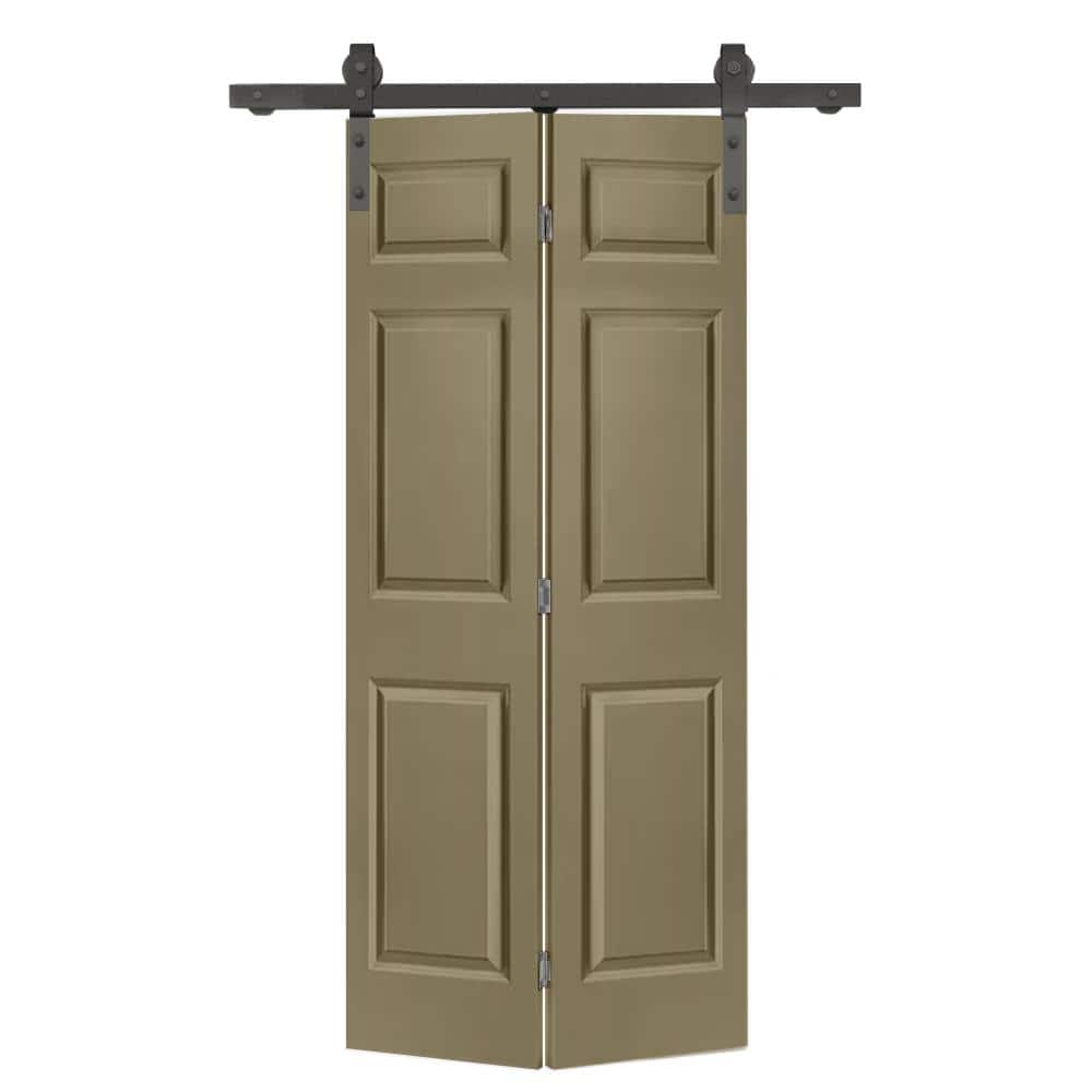 24 in. x 84 in. 6-Panel Olive Green Painted MDF Hollow Core Composite Bi-Fold Barn Door with Sliding Hardware Kit price history on PriceWatchPro