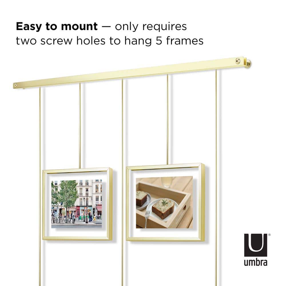 Matte Brass Floating Wall Collage Frame Set, 5-Piece