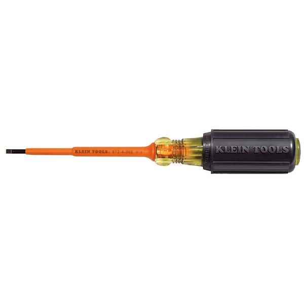 Klein Tools 1/8 in. Insulated Cabinet-Tip Flat Head Screwdriver with 4 in. Round Shank- Cushion Grip Handle