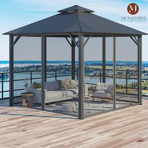 10 ft. x 10 ft. Outdoor Steel Frame Patio Gazebo Canopy Tent Shelter Pavilion with Double Hardtop, Mosquito Netting
