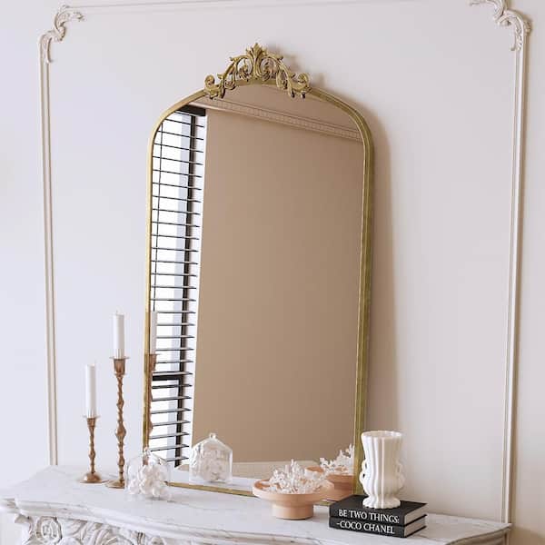 Antique Bronze 24 in W x 43.3 in. H Mid Century Arch Metal Framed Mirror Wall Mirror Wall Decor Mirror