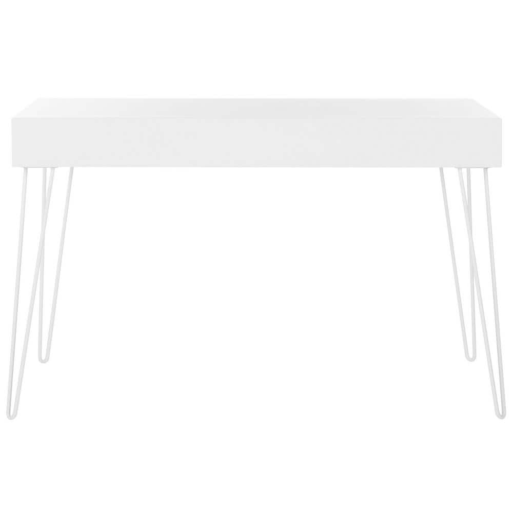 Transitional White Home Office Desk with Dual Hidden Drawers