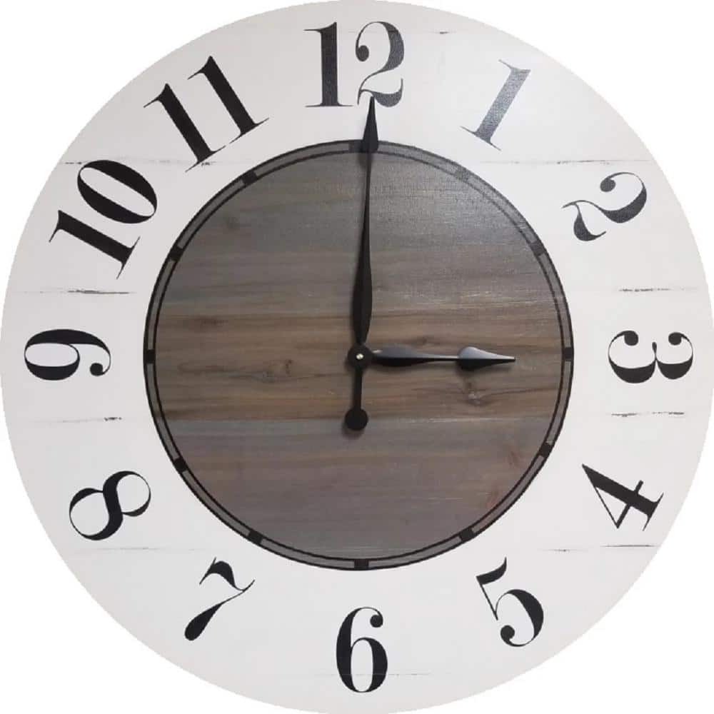 Cora 24 in. White and Gray Farmhouse Wall Clock