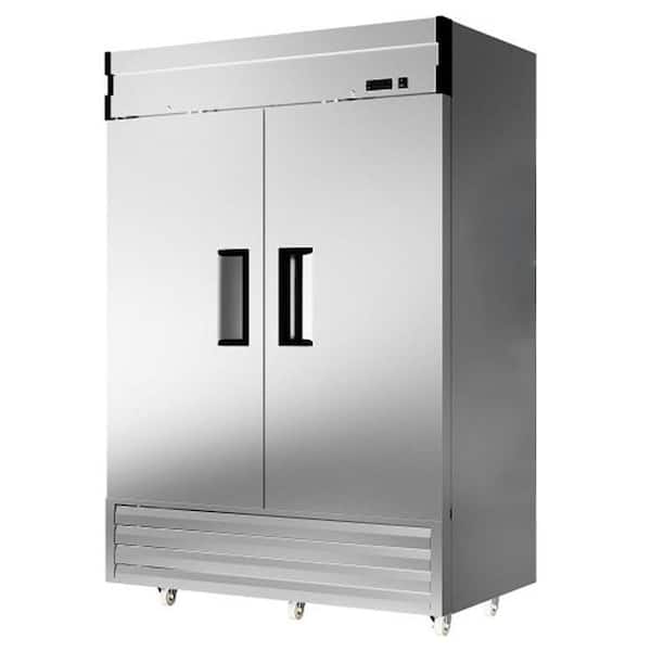 Anqtovp 54 in. 49 cu. ft. 2 Door Dynamic Stainless Steel Commercial Refrigerator with Digital Thermostat, LED & 6 Shelves