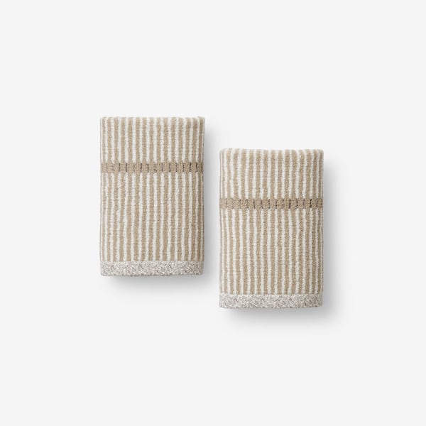 The Company Store Company Cotton Narrow Stripe Reversible Taupe Wash Cloth (Set of 2)