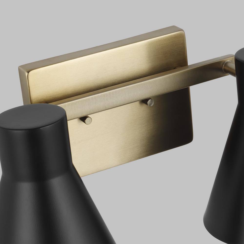 Towner Satin Brass 2-Light Vanity with Black Steel Shades