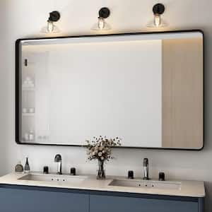 55 in. W x 30 in. H Rectangular Aluminum Framed Wall Bathroom Vanity Mirror in Black