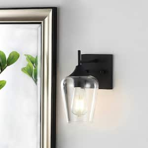 4.9 in. 1-Light Black Wall Sconce Bathroom Vanity Light with Clear Glass Shade