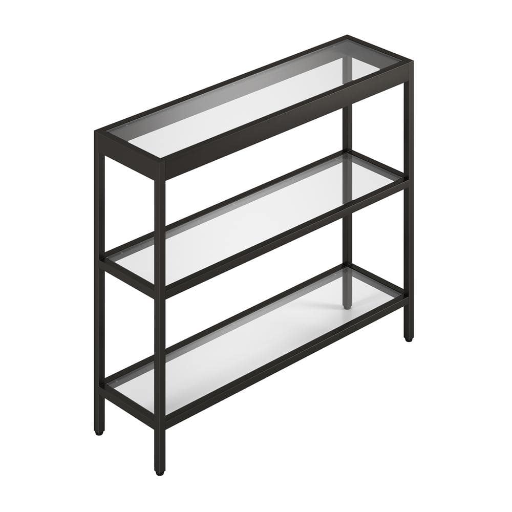 Bronzed Metal & Glass 36" Console Table with Storage Shelves