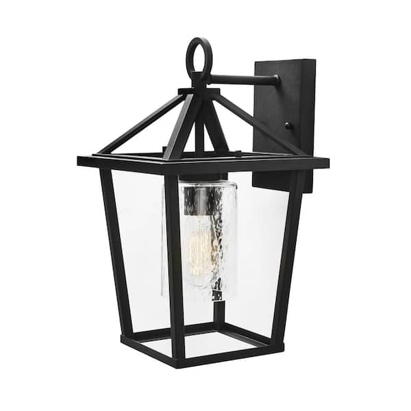 Home Decorators Collection Jill 13.18 in. 1-Light Textured Black and Weathered Zinc Hardwired Outdoor Wall Sconce