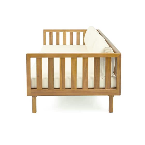 CHRISTOPHER KNIGHT HOME Lainey Teak Finish Wood Outdoor Patio Day Bed with Beige Cushions