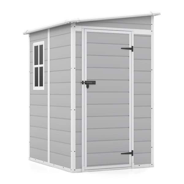 5 ft. W x 4 ft. D Outdoor Storage Gray Plastic Shed with Sloping Roof and Lockable Door in Gray (16.4 sq. ft.)