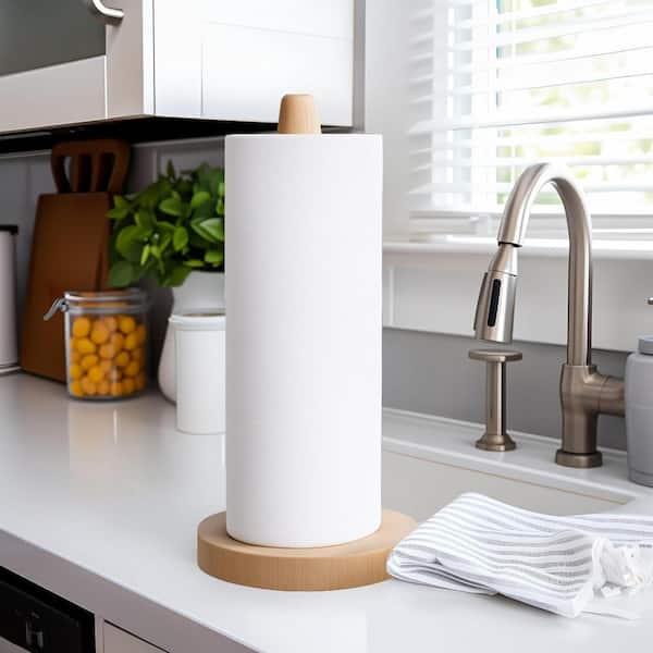 Wooden Paper Towel Holder Countertop, 2 Pack Solid Beechwood Paper