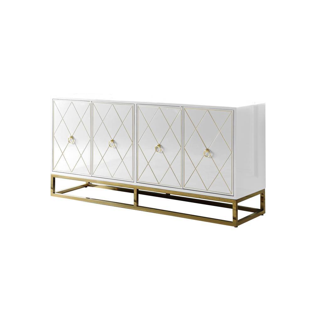 Luxurious White Lacquer Sideboard with Gold Plated Accents and Spacious Storage
