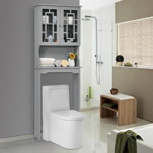 23.5 in. W x 67 in. H x 8.5 in. D Space Saver Gray Wood Over-the-Toilet Storage with Adjustable Shelf and Doors