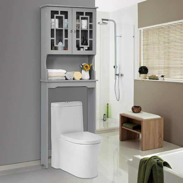 23.5 in. W x 67 in. H x 8.5 in. D Space Saver Gray Wood Over-the-Toilet Storage with Adjustable Shelf and Doors