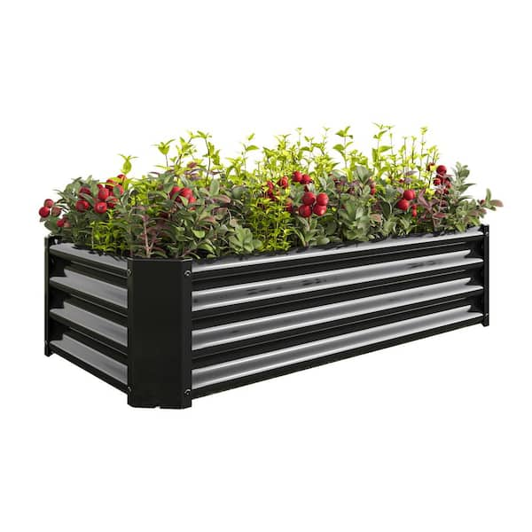 4 ft. x 2 ft. x 1 ft. Black Metal Raised Garden Bed, Rectangle Raised ...