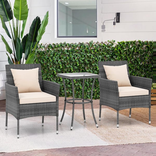 Liviza 3-Piece Wicker Patio Conversation Set with White Cushion