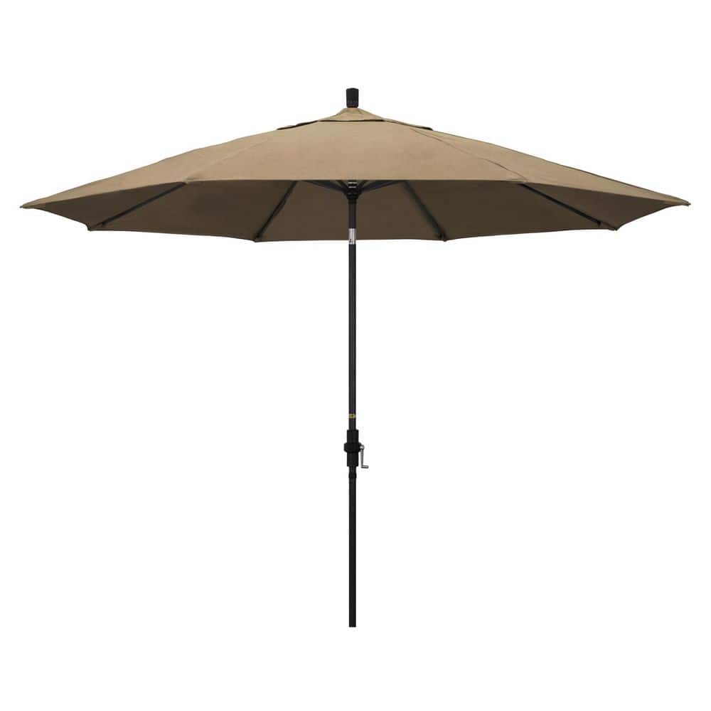 11 ft. Black Aluminum Market Patio Umbrella with Aluminum Ribs Collar Tilt Crank Lift in Heather Beige Sunbrella price history on PriceWatchPro