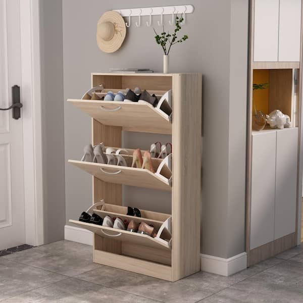 FUFU&GAGA Brown Wooden Shoes Storage Cabinet, with 3 Drawers for Entryway  Hallway, 42.3 in. H x 22.4 in. W LBB-KF200198-01 - The Home Depot