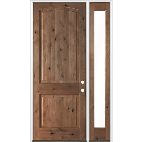 Krosswood Doors 50 in. x 96 in. Knotty Alder 2-Panel Arch Left-Hand/Inswing Clear Glass True Black Stain Wood Prehung Front Door w/ RFSL