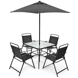 6-Pieces Steel Patio Dining Set with Umbrella