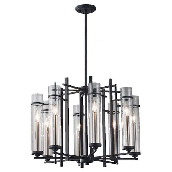 Generation Lighting Ethan 8-Light Antique Forged Iron/Brushed Steel Contemporary Industrial 1-Tier Hanging Candlestick Chandelier