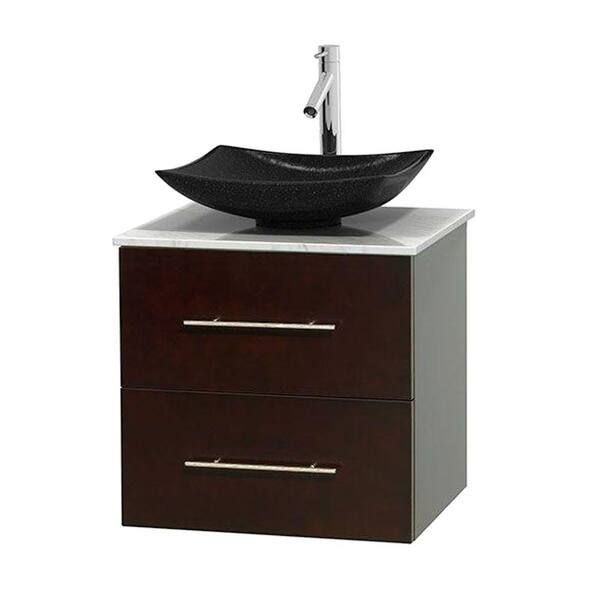Wyndham Collection Centra 24 in. Vanity in Espresso with Marble Vanity Top in Carrara White and Black Granite Sink