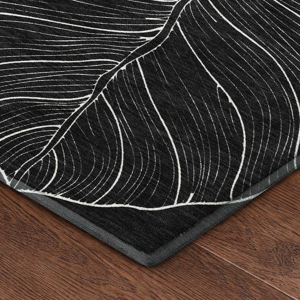 Mayfield Premium Machine Washable Abstract AMF2506 Black 2 ft. x 3 ft. Accent Rug