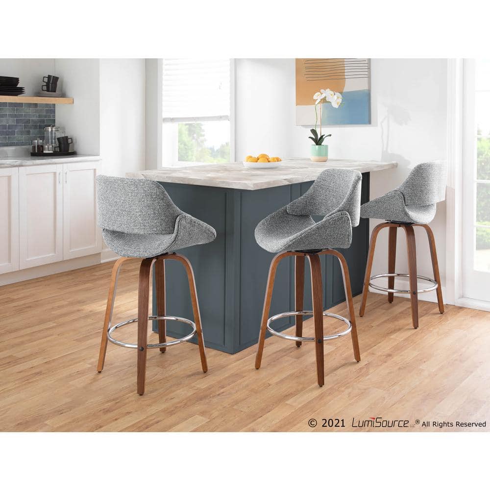 Mid-Century Modern Swivel Counter Stool in Steel Gray with Walnut Accents