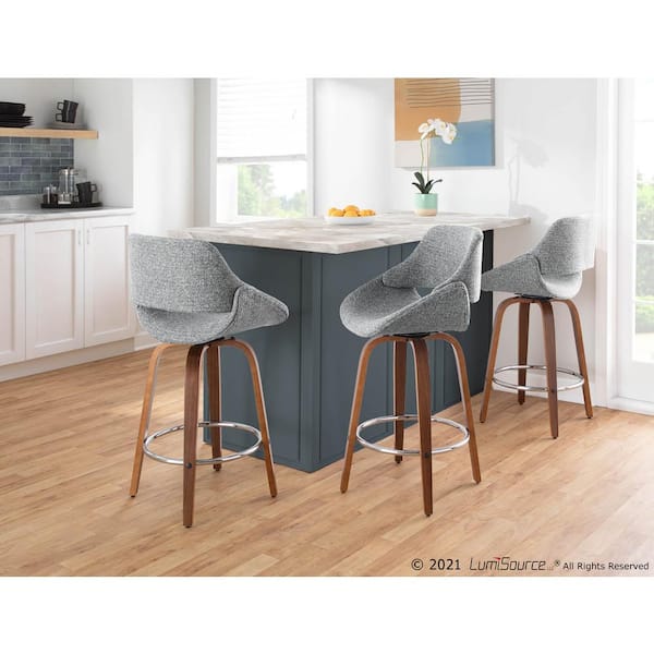 Fabrico 26 in. Walnut and Grey Fabric Counter Stool with Chrome Footrest (Set of 2)