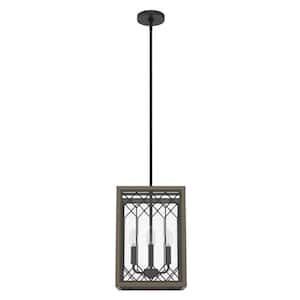 Chevron 4-Light Rustic Iron Island Pendant Light with Clear Seeded Glass Shade