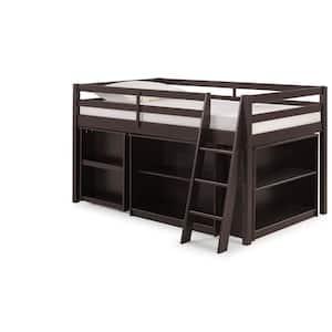 Roxy Espresso Wood Twin Junior Loft Bed with Pull-out Desk, Shelving and Bookcase