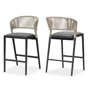 Modern Aluminum Low Back Rattan Counter Height Outdoor Bar Stool with Backrest and Dark Gray Cushion (2-Pack)