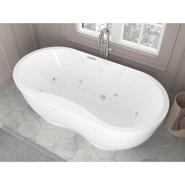 Agate Diamond Series 6 ft. Acrylic Center Drain Flatbottom Whirlpool Freestanding Bathtub in White