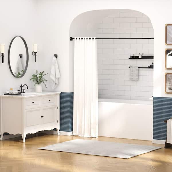 Adjustable 27 in. to 47 in. Stainless Steel Tension Shower Curtain Rod with Holders in Black