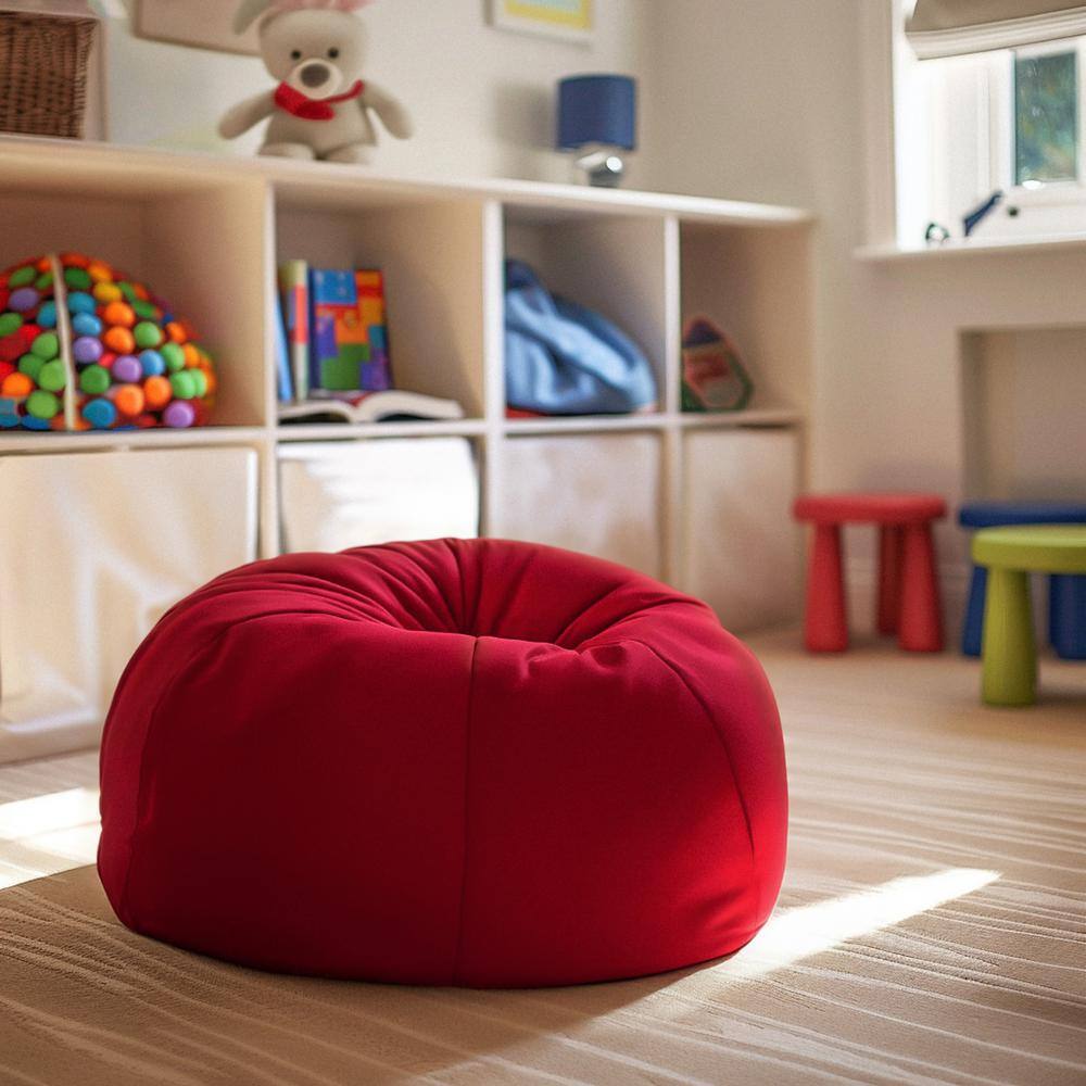 Small Red Cotton Twill Bean Bag Chair with Removable Cover