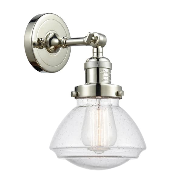 Olean 1-Light Polished Nickel, Seedy Wall Sconce with Clear Glass Shade
