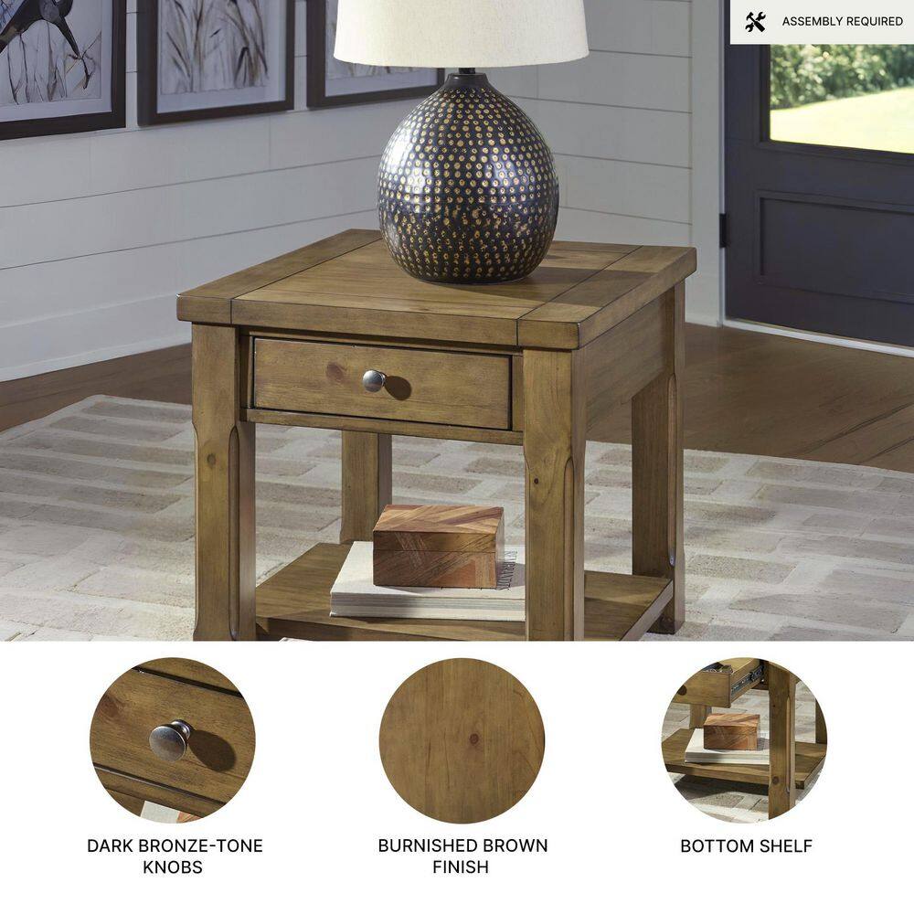 Vandenmore 24 in. Light Brown Rectangle MDF End Table with Shelves - thumbnail 6